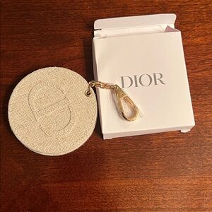 Linen NIB Dior Mirror Purse or Keychain Gold tone hardware Beauty